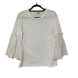 Listicle EUC crew neck flare sleeve eyelet casual boho cottage prairie top L